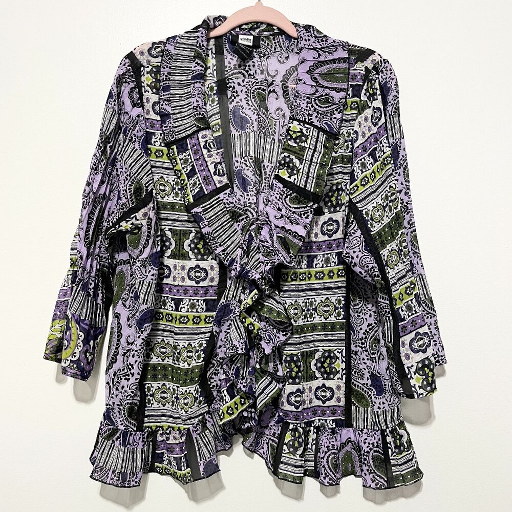 Womens Tie Front Ruffle Blouse 18/20 Maximalist Romantic Fairy Whimsical Chiffon